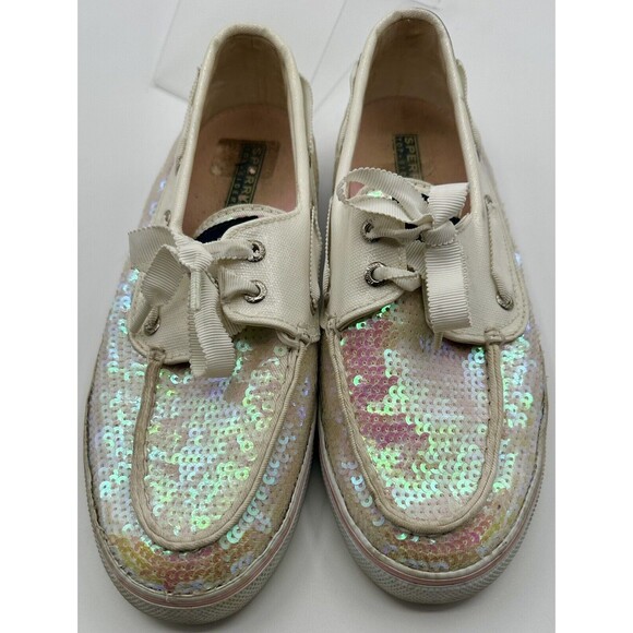 Sperry Top-Sider Iridescent Sequin Boat Shoes Pink/White EUC!! - Picture 3 of 7